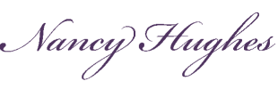 Nancy Hughes written in fancy purple writing