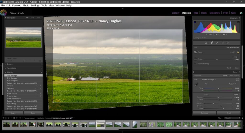 Lightroom screenshot of Crop and Straighten Panel