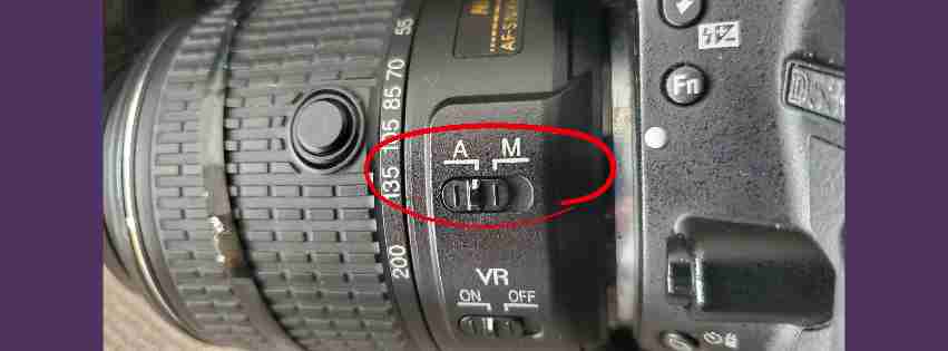 Auto and Manual Focus switch on lens for camera.